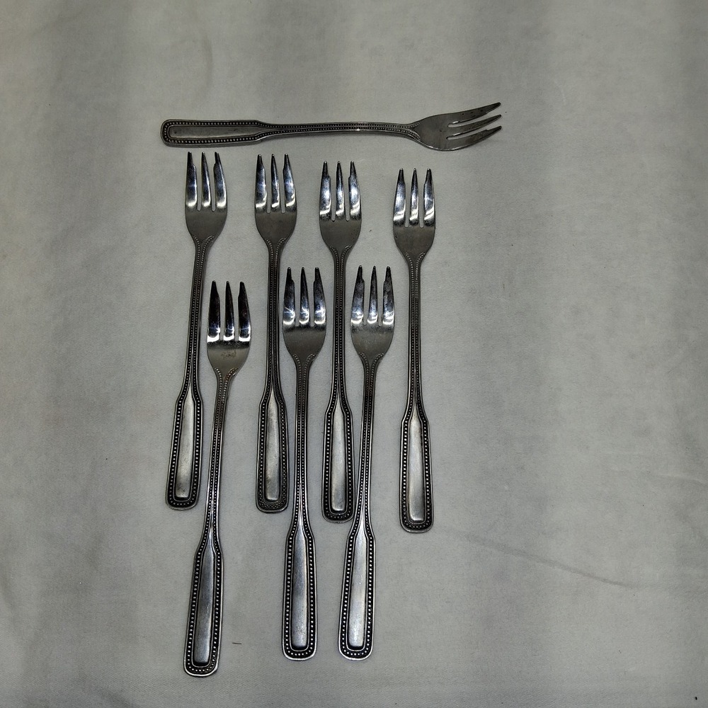 6 Salem 1776‎ Stainless Japan Cocktail/Seafood Forks Beaded Edge Flatware